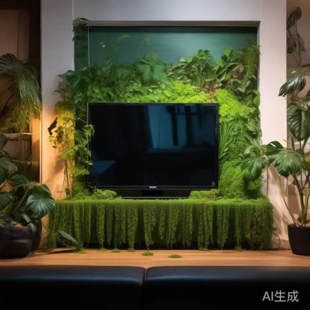 绿植环绕电视机,生机盎然